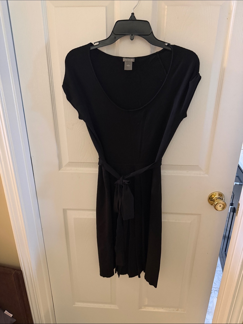 Ann Taylor Black Midi Dress with Tie Waist